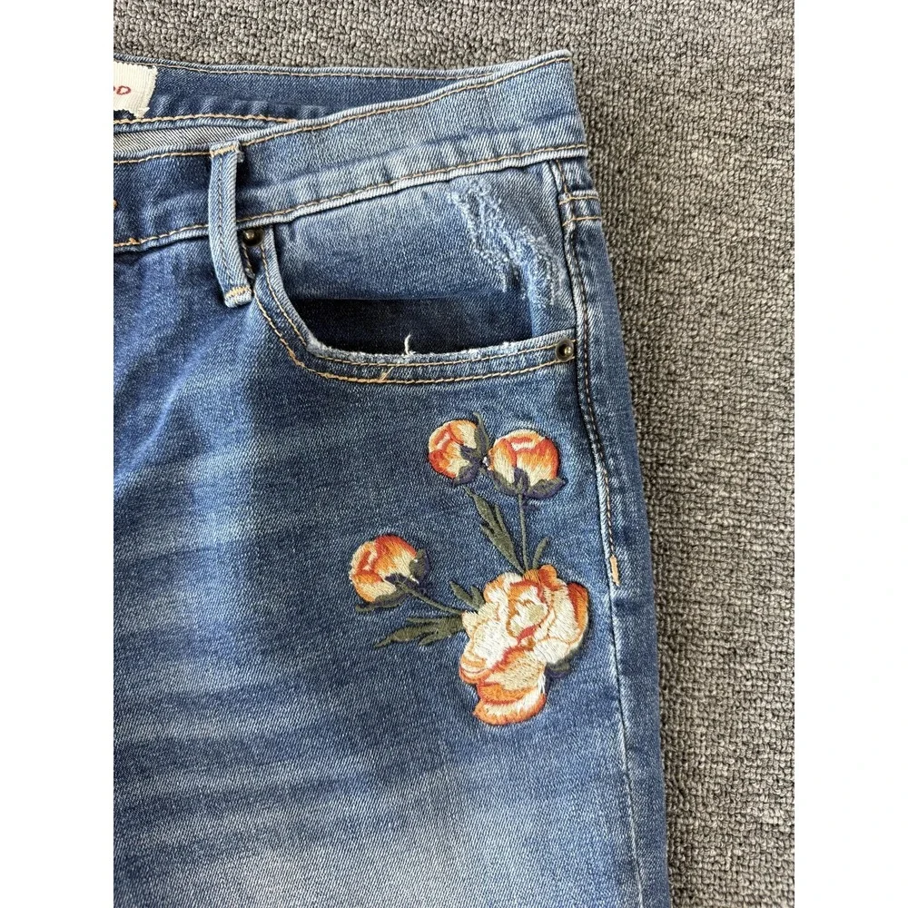 Driftwood Jeans Womens 28 Blue Audrey Skinny Floral Embroidered Stretch Raw Hem - Picture 3 of 8